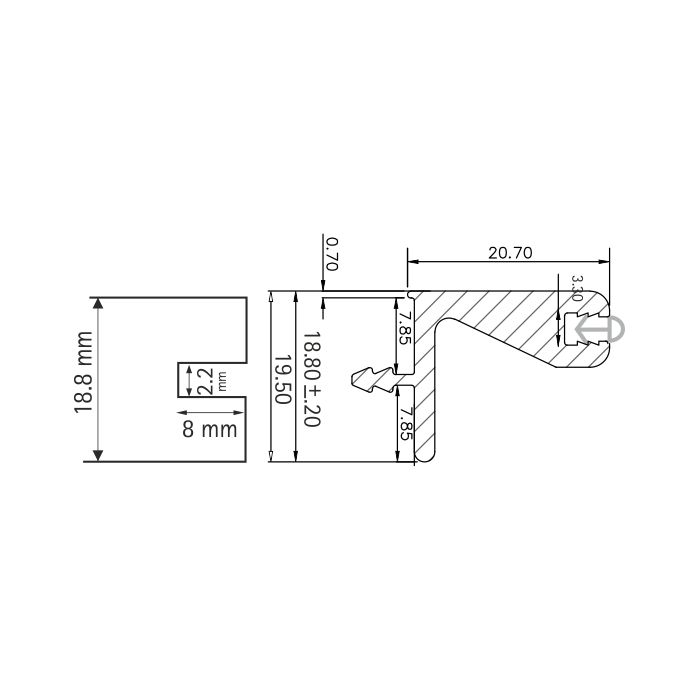 Hettich Edge Profile for Wall cabinet 3 MTR for 18.8mm